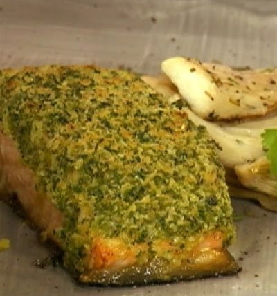 Filetes de pescado al horno con costra de hierbas