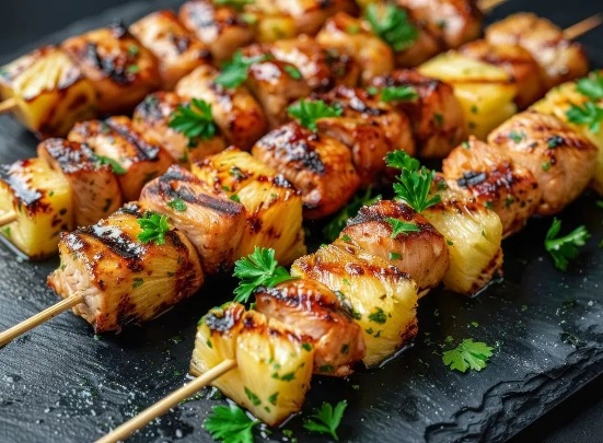 Brochetas de Pollo Marinado con Piña