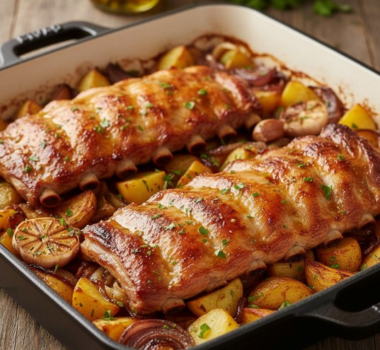 Costillas de cerdo al horno con papas