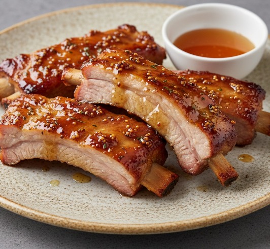 Costillas de cerdo con salsa de mostaza y miel al horno