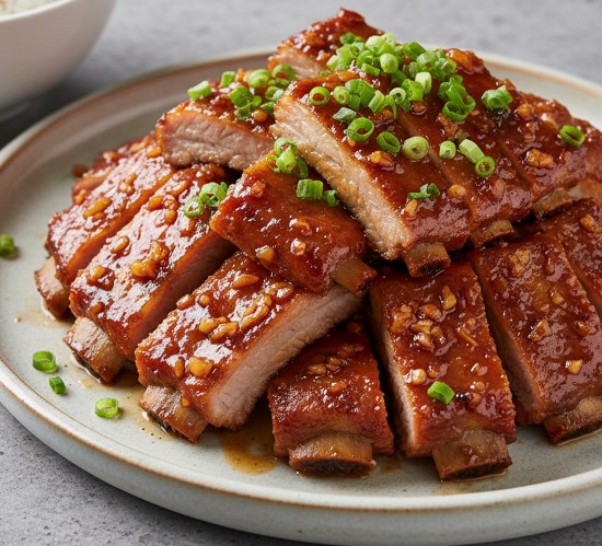 Costillas de cerdo estilo asiático con salsa de soya y jengibre