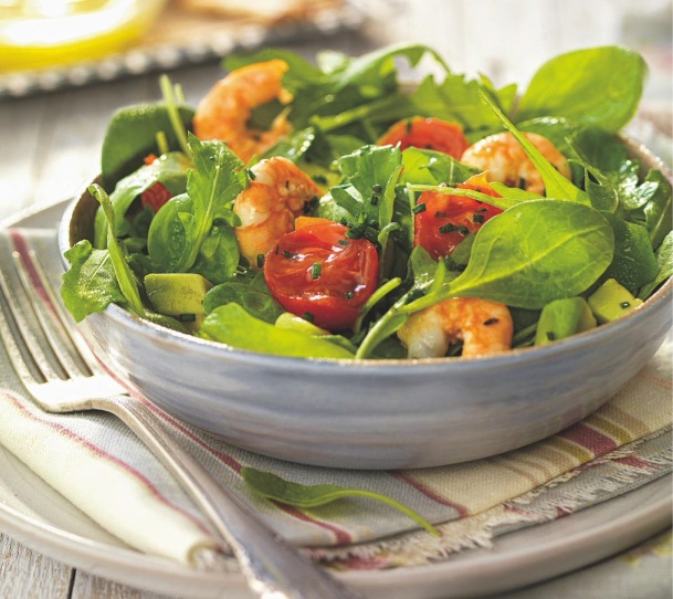 Ensalada de espinacas con langostinos