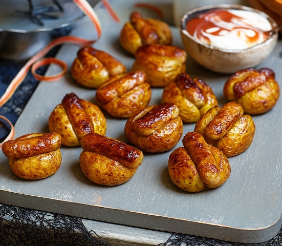 Mini Papas Terroríficas con Salchichas Glaseadas