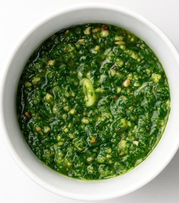 Pesto de nuez tostada y queso maduro de oveja