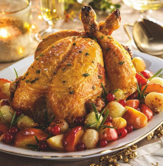 Pollo relleno de manzanas con cebollitas caramelizadas