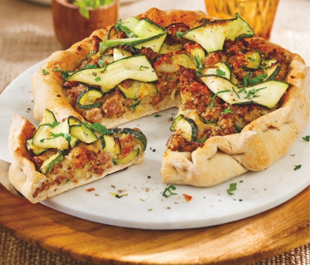 Quiche de carne de ternera picada y calabacín