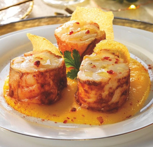 Rape alangostado con crema de mango