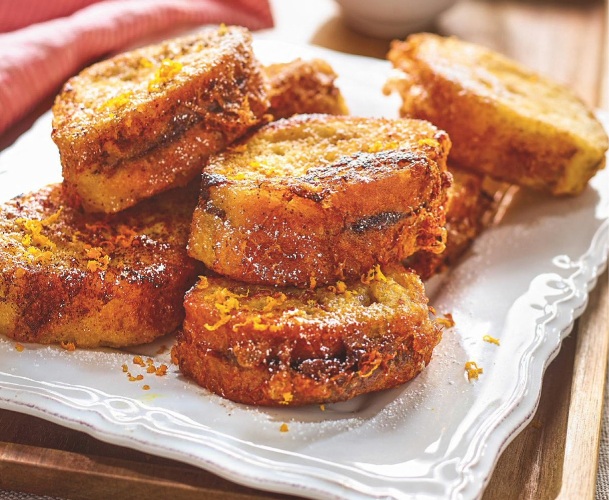 Torrijas dobles con crema de cacao y un toque de naranja