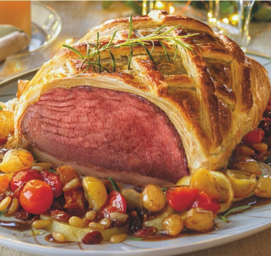 Wellington de ternera con cherrys y cebollitas